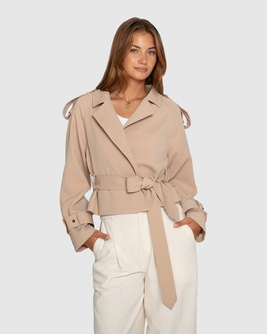 Fast Car Cropped Trench - Light Camel