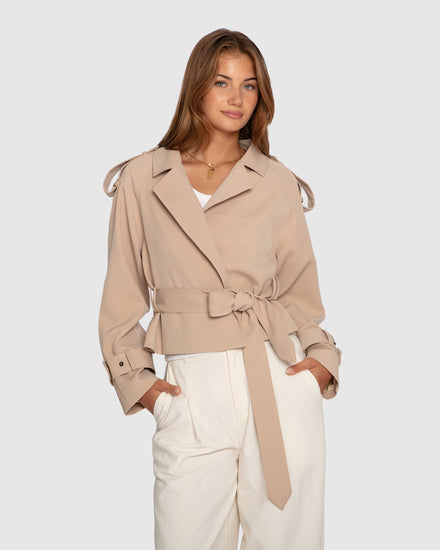 Fast Car Cropped Trench - Light Camel
