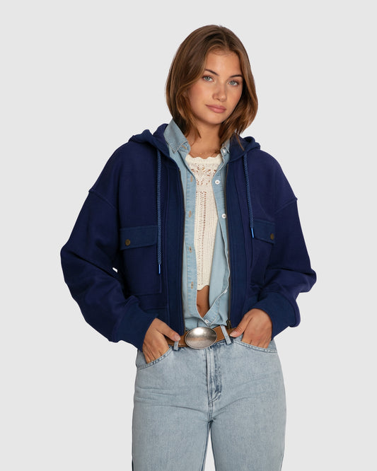 Fireside Cropped Utility Zip Jacket - Navy