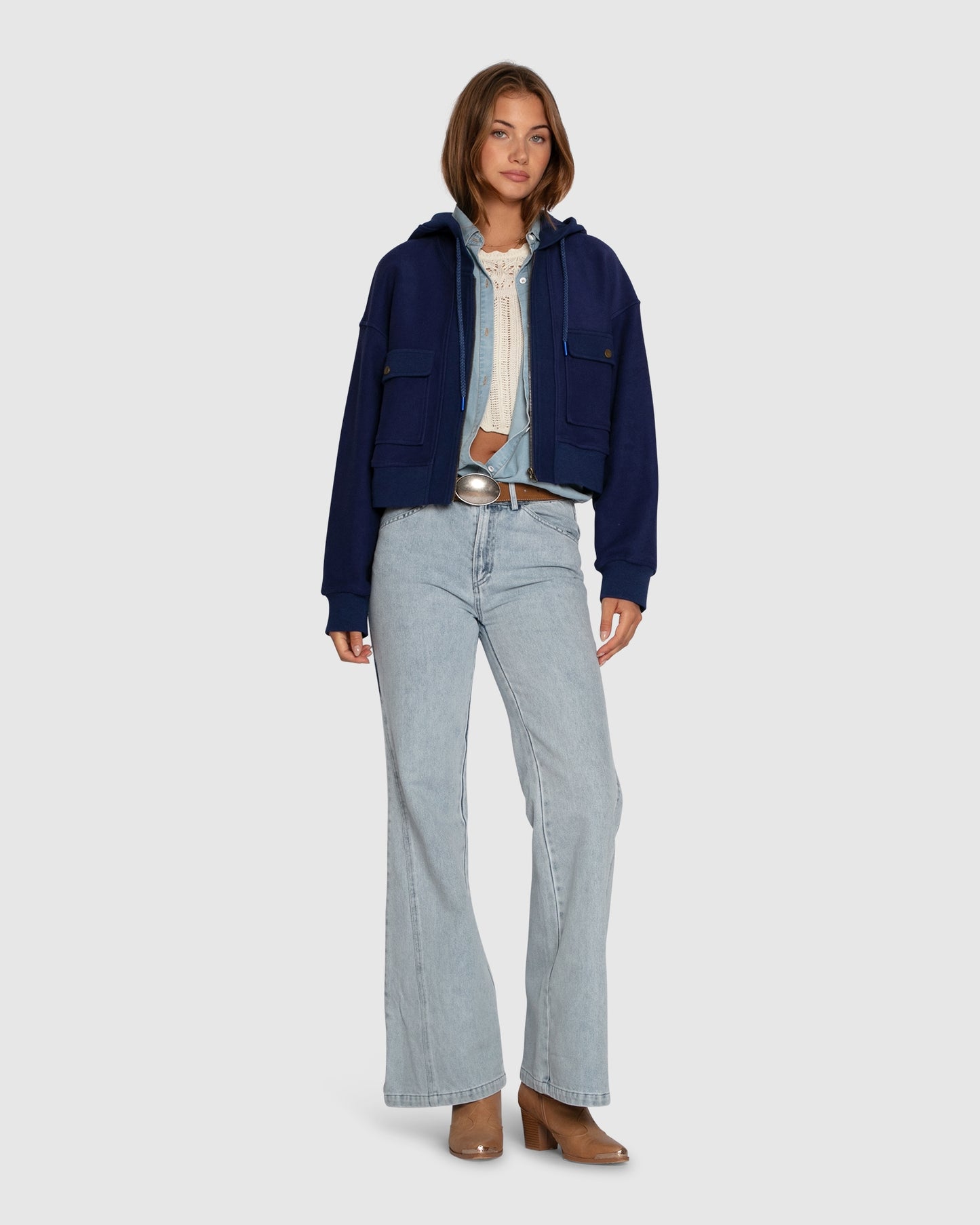 Fireside Cropped Utility Zip Jacket - Navy