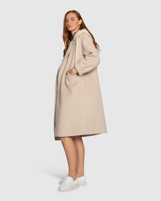 Fantasy Land Wool Blend Hooded Coat - Sand