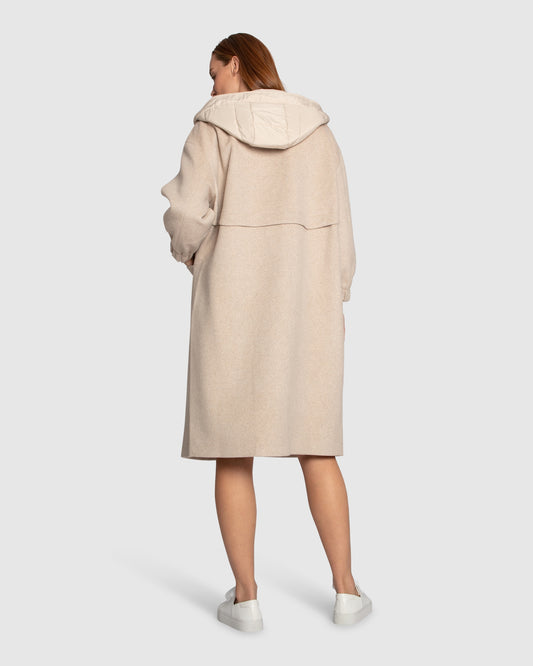Fantasy Land Wool Blend Hooded Coat - Sand