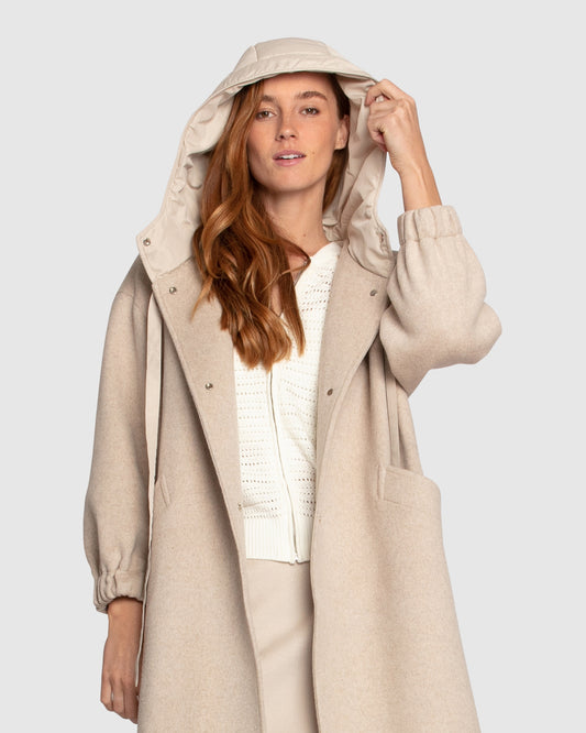 Fantasy Land Wool Blend Hooded Coat - Sand