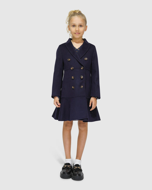 Good Manners Wool Blend Fitted Coat - Navy