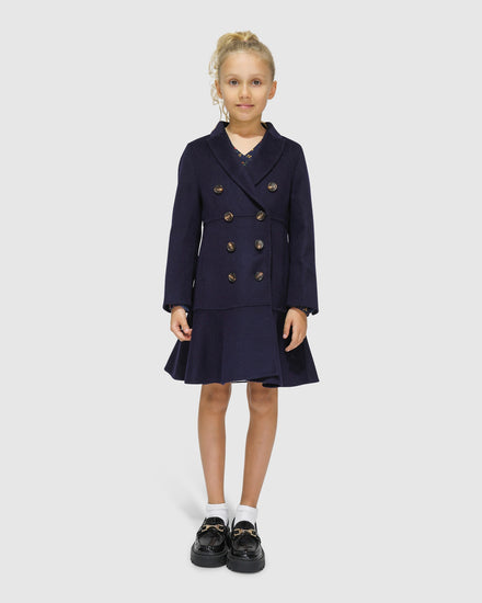 Good Manners Wool Blend Fitted Coat - Navy