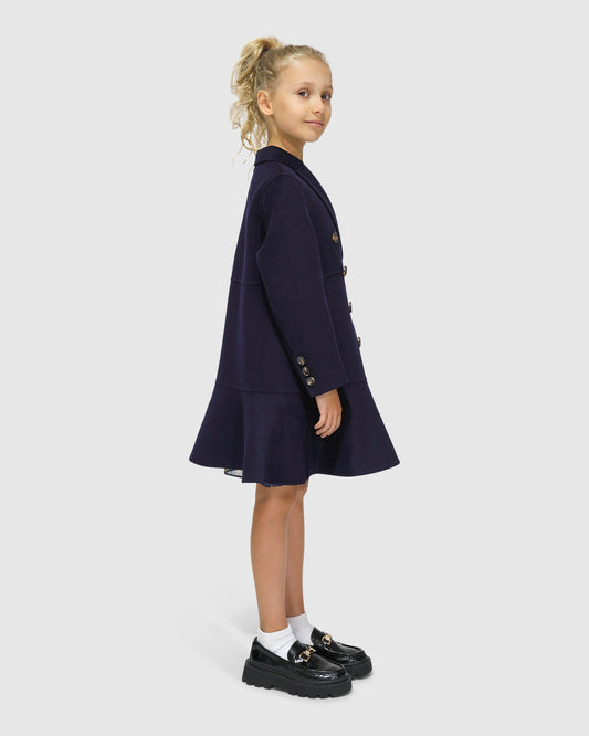 Good Manners Wool Blend Fitted Coat - Navy