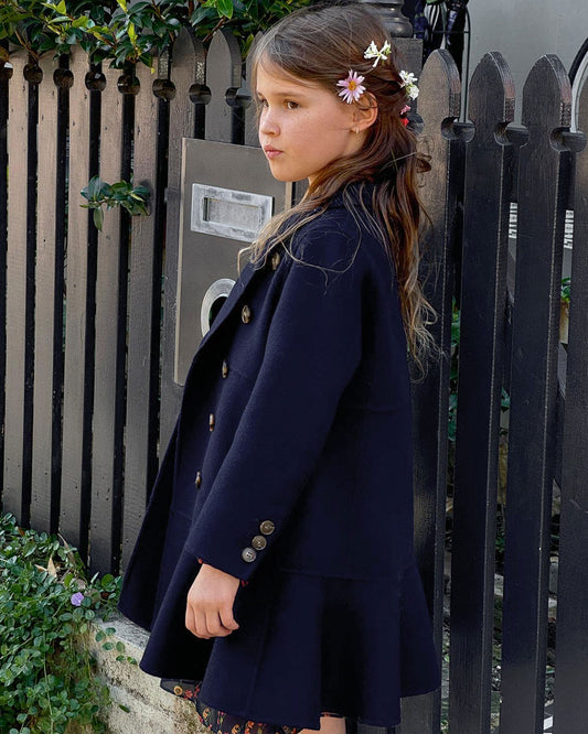 Good Manners Wool Blend Fitted Coat - Navy