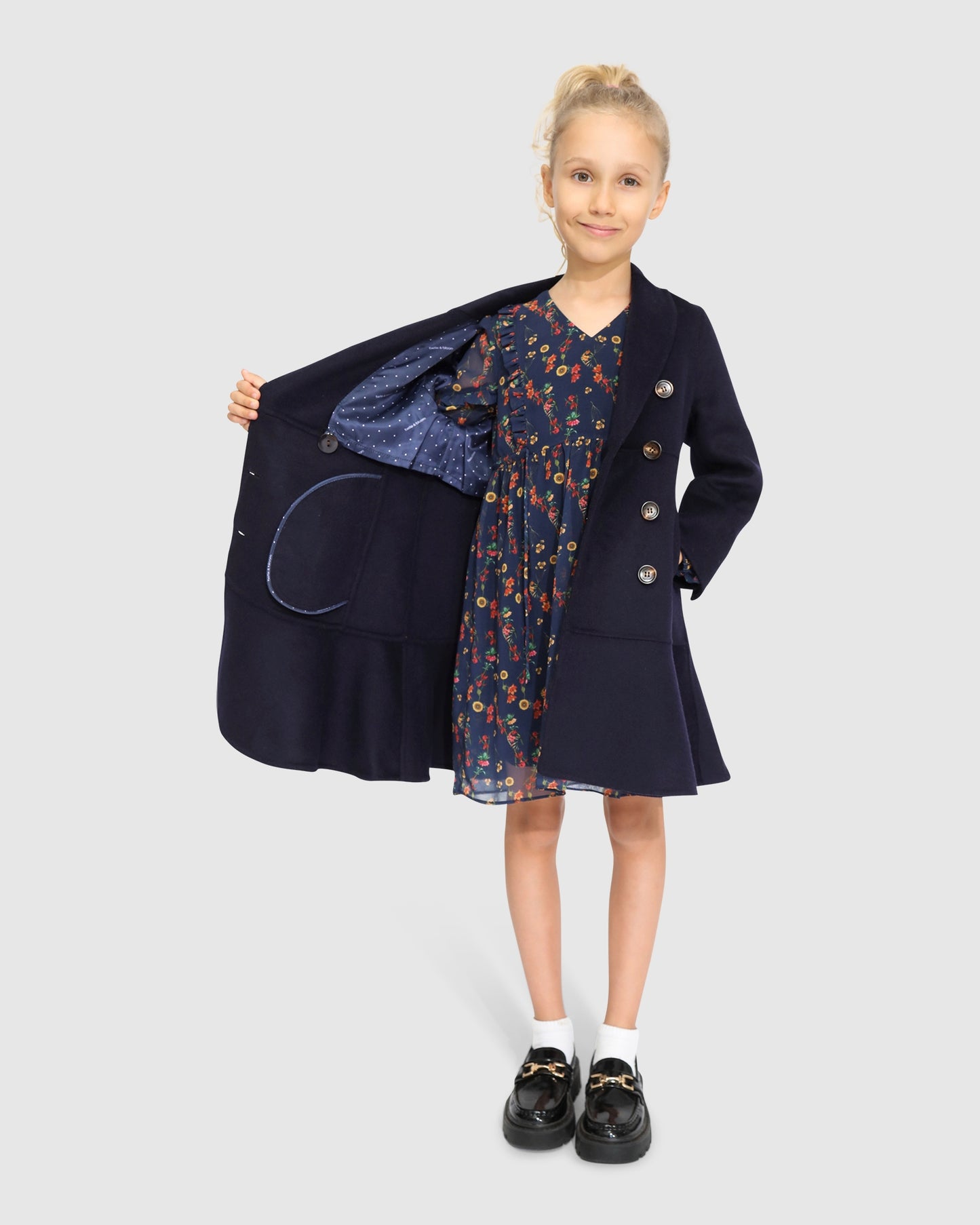 Good Manners Wool Blend Fitted Coat - Navy