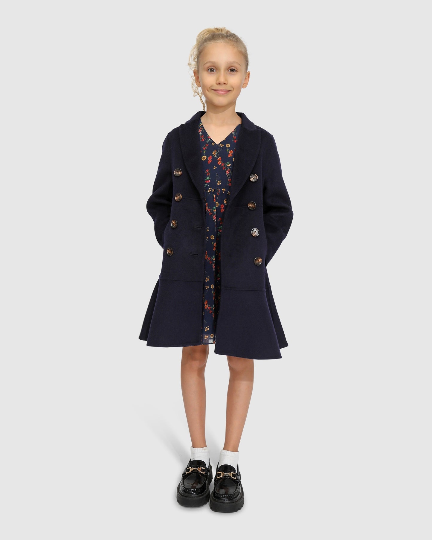 Good Manners Wool Blend Fitted Coat - Navy