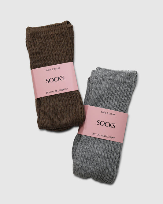 Go For It 2 Pack Socks - Brown & Grey