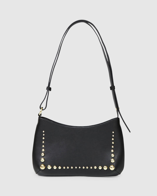 Girls Like Us Studded Leather Shoulder Bag - Black