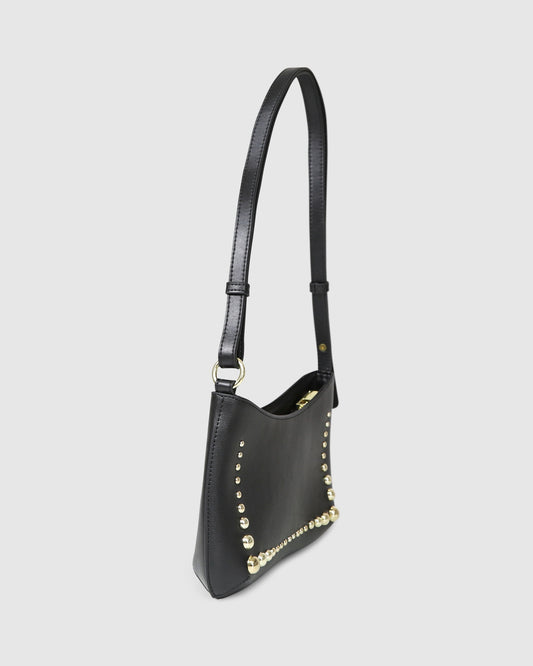 Girls Like Us Studded Leather Shoulder Bag - Black