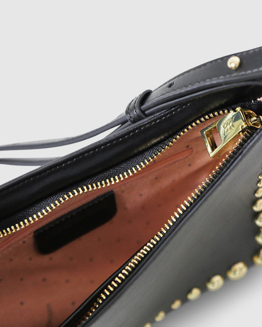 Girls Like Us Studded Leather Shoulder Bag - Black