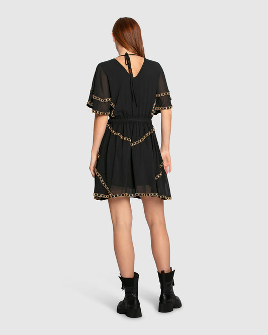 Golden Mark Beaded Trim Mini Dress - Black