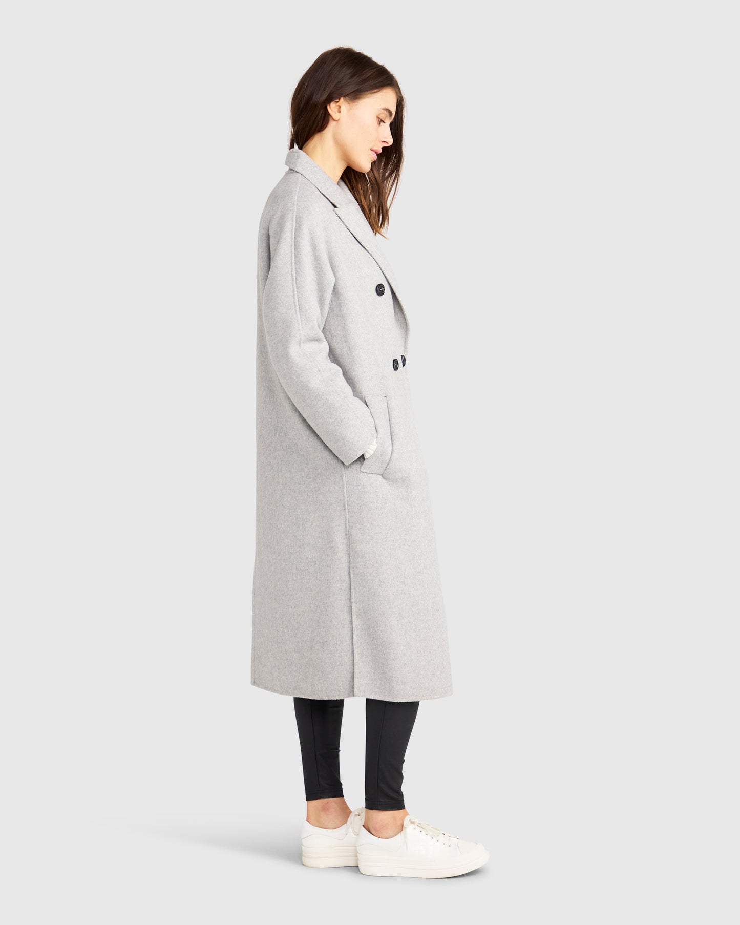 Guestlist Oversized Double Breasted Coat - Grey Marle