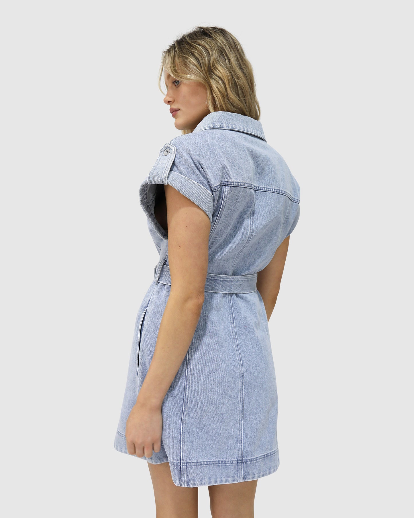 Heartline Denim Mini Dress - Stonewash