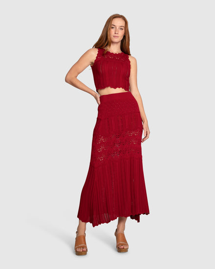 Harvest Haze Crochet Maxi Skirt - Berry