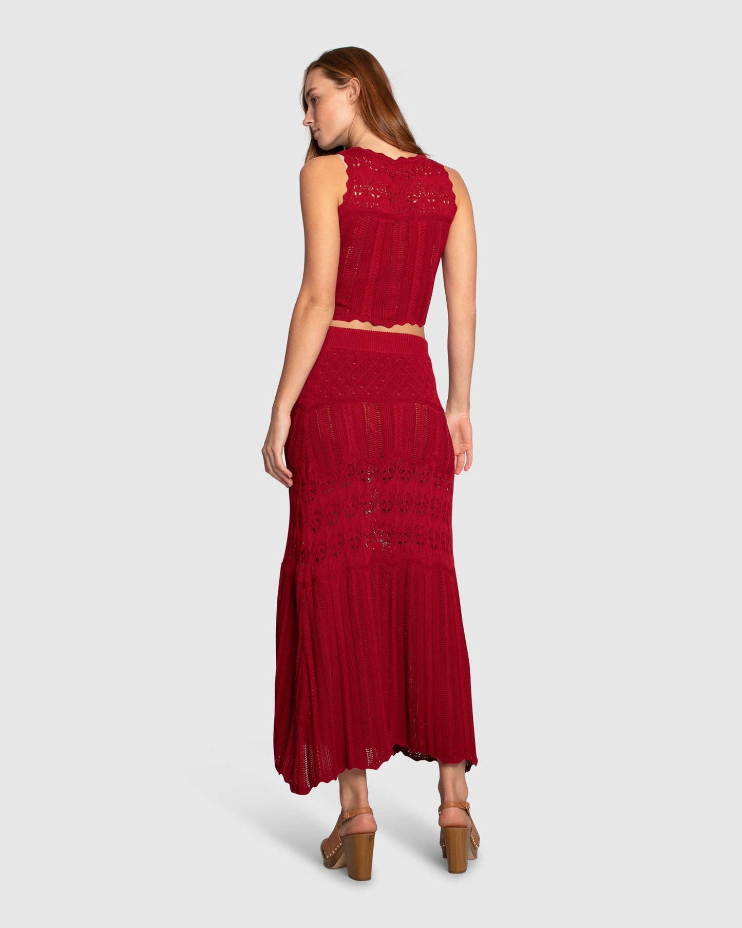 Harvest Haze Crochet Maxi Skirt - Berry