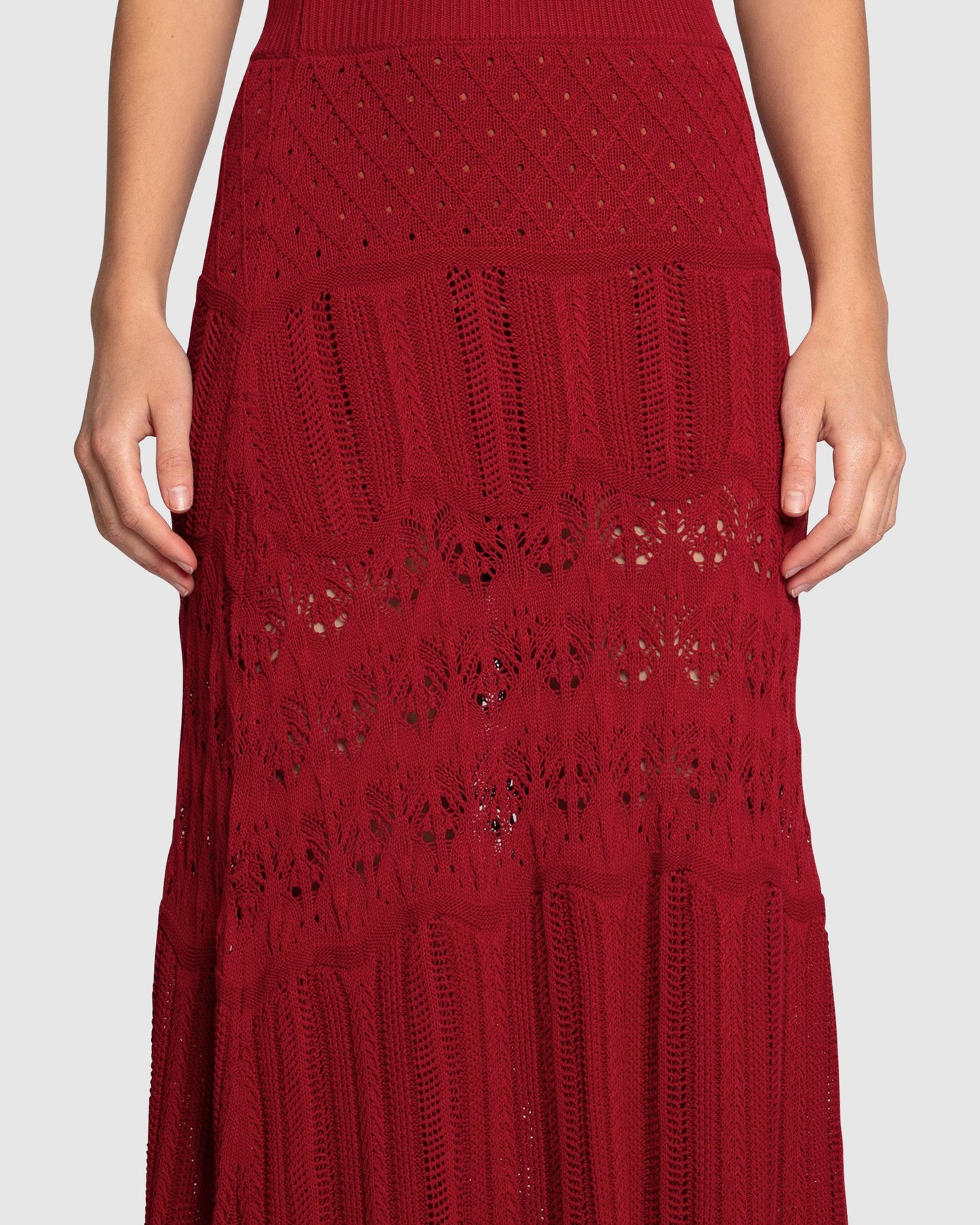 Harvest Haze Crochet Maxi Skirt - Berry