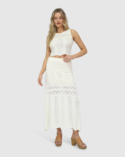 Harvest Haze Crochet Maxi Skirt - Cream