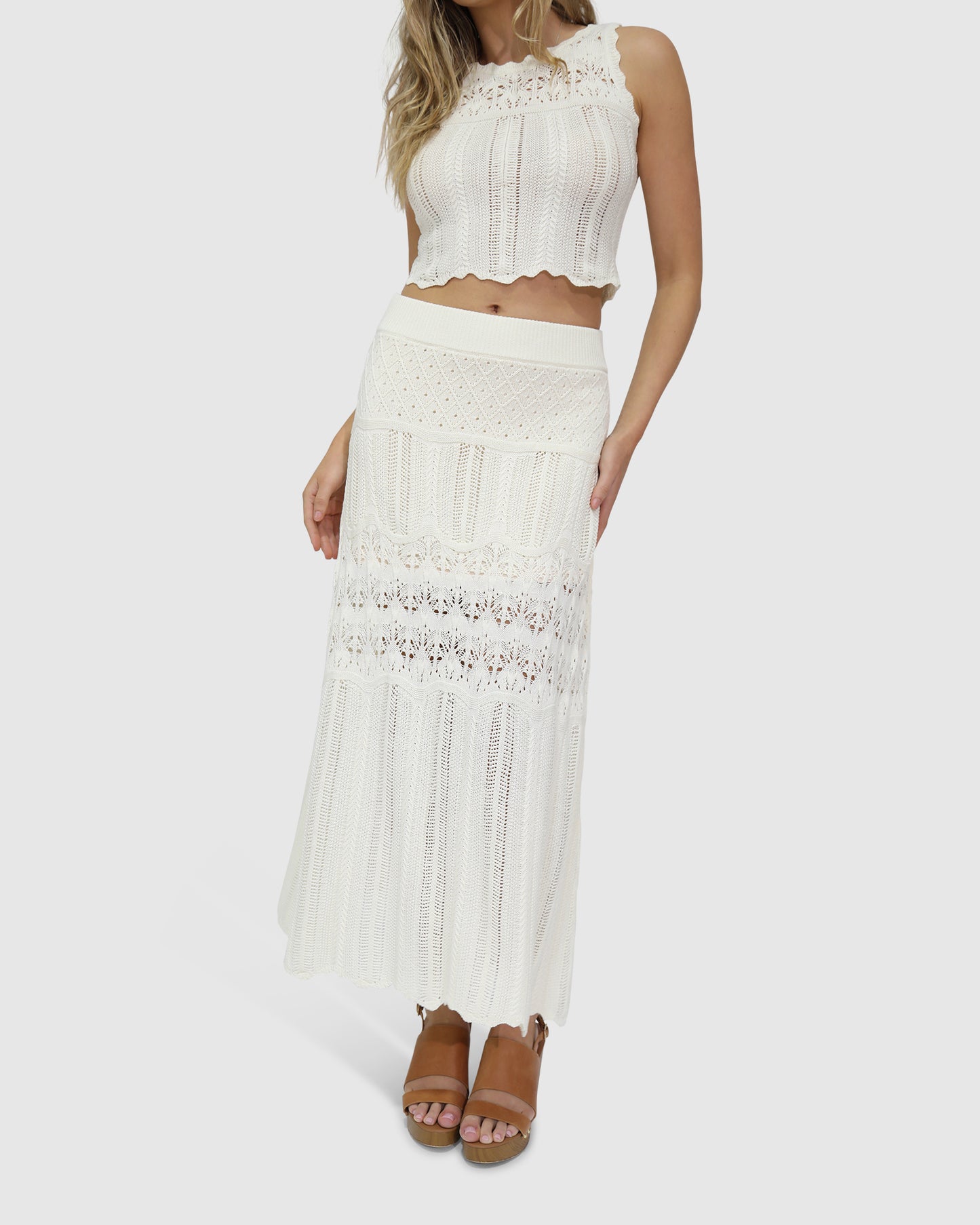 Harvest Haze Crochet Maxi Skirt - Cream