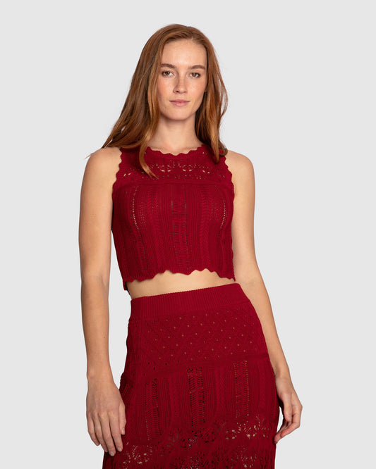 Harvest Haze Crochet Crop Top - Berry