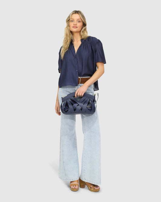 Honeylace Short Sleeve Blouse - Navy