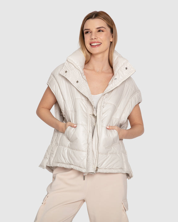 Hypnotized Quilted Puffer Vest - Cream