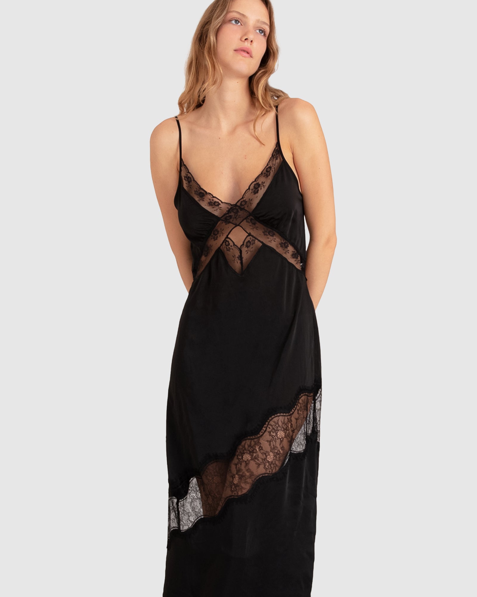 Black lace discount slip dress
