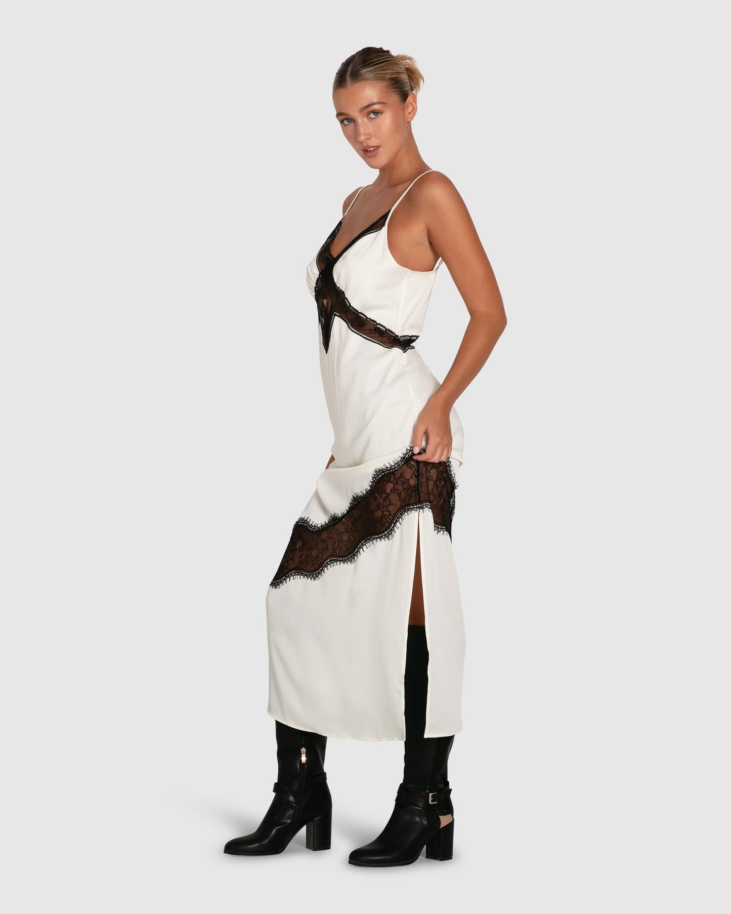 white slip dress with black lace Topshop - Lace Insert Mini Slip Dress - Women - Polyester - 4 US