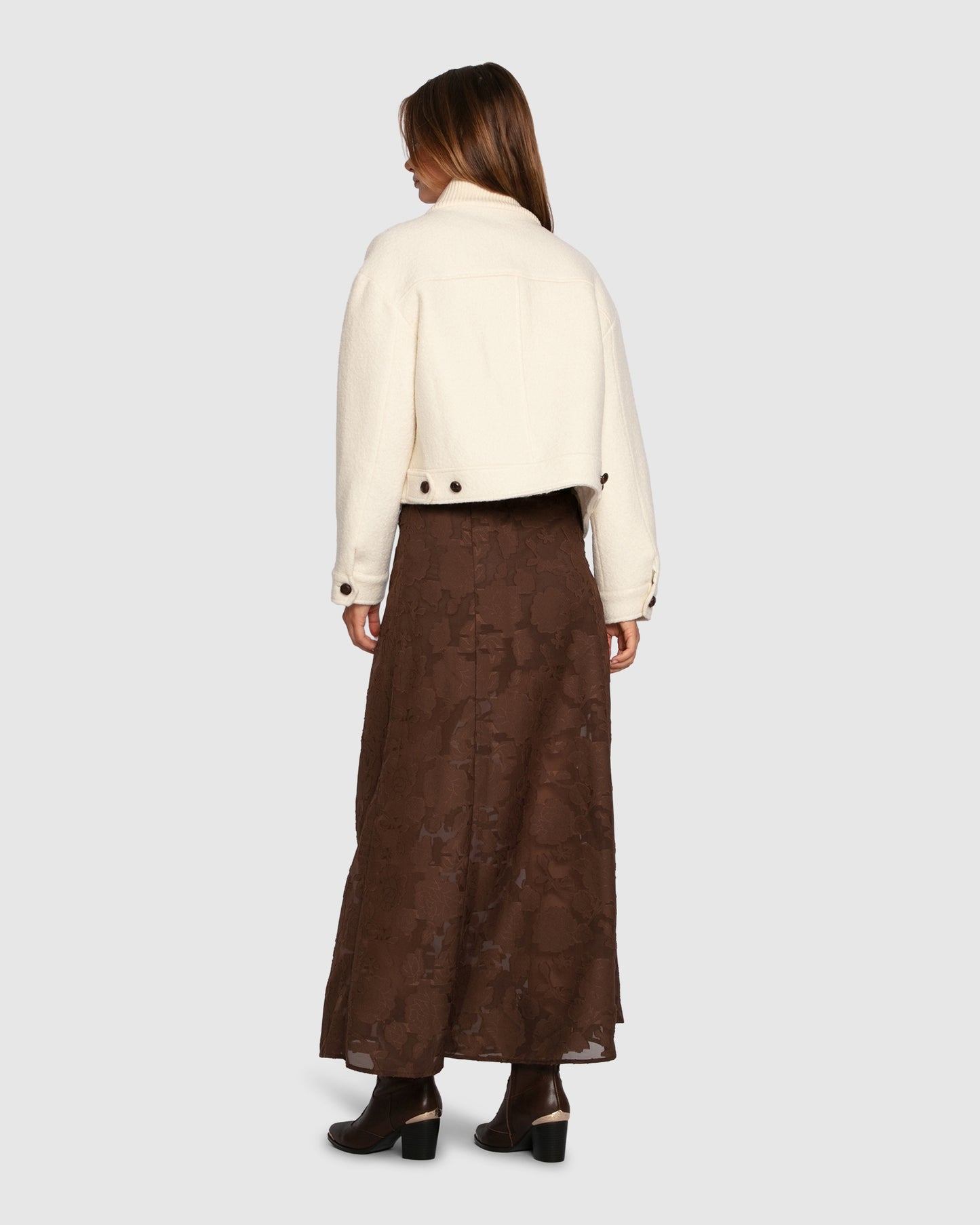 Crystal Skies Cropped Wool Rib Jacket - Cream