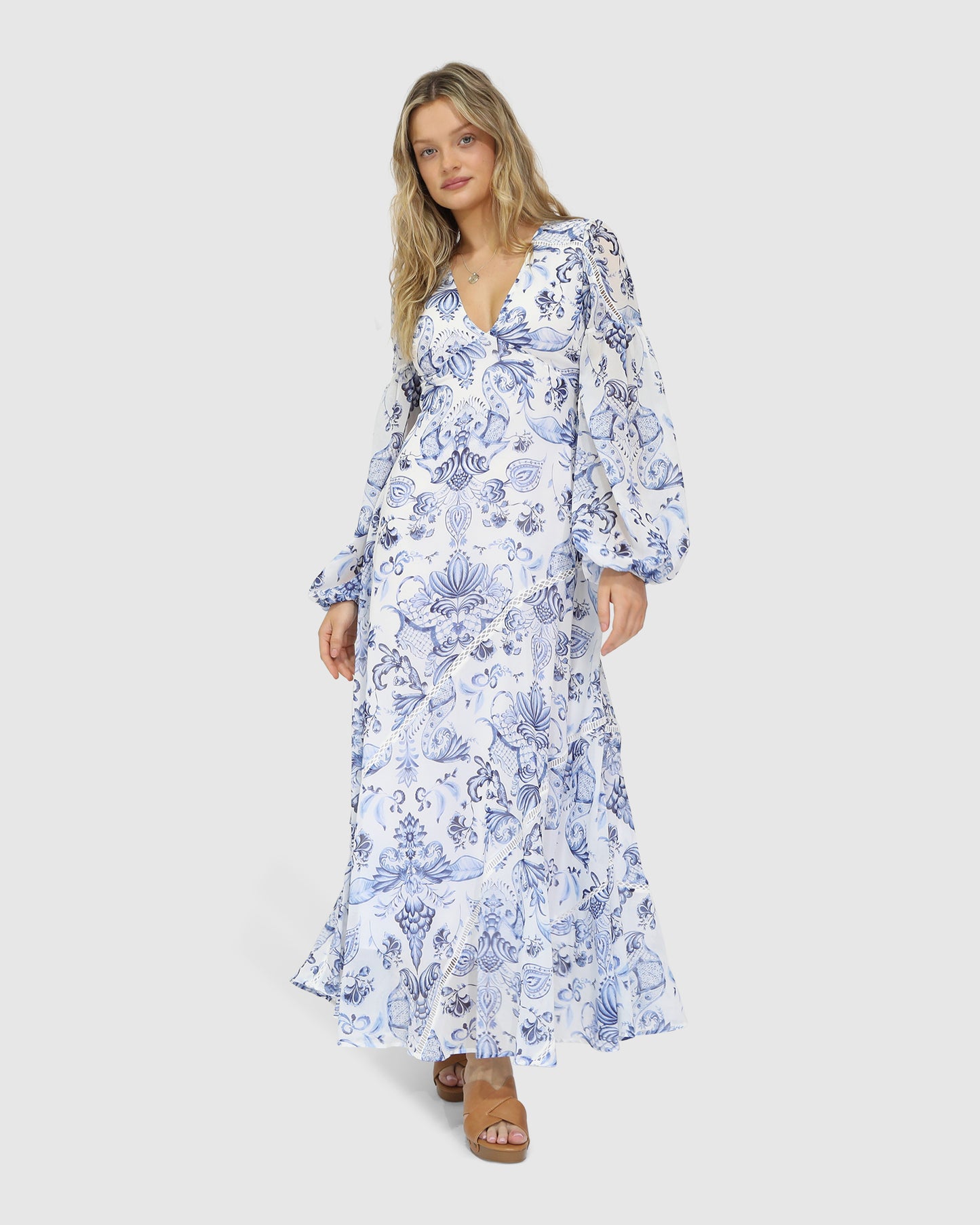 In Your Dreams Maxi Dress - White/Blue