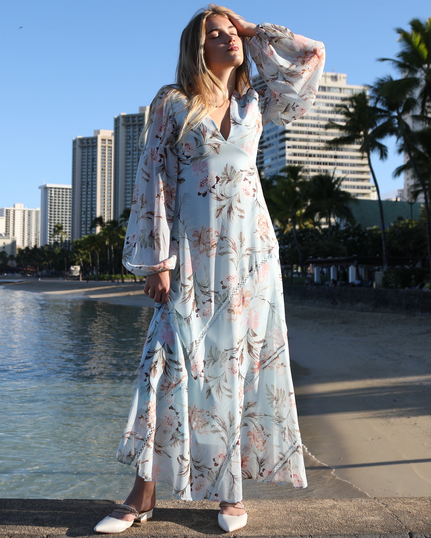In Your Dreams Maxi Dress - White/Blue