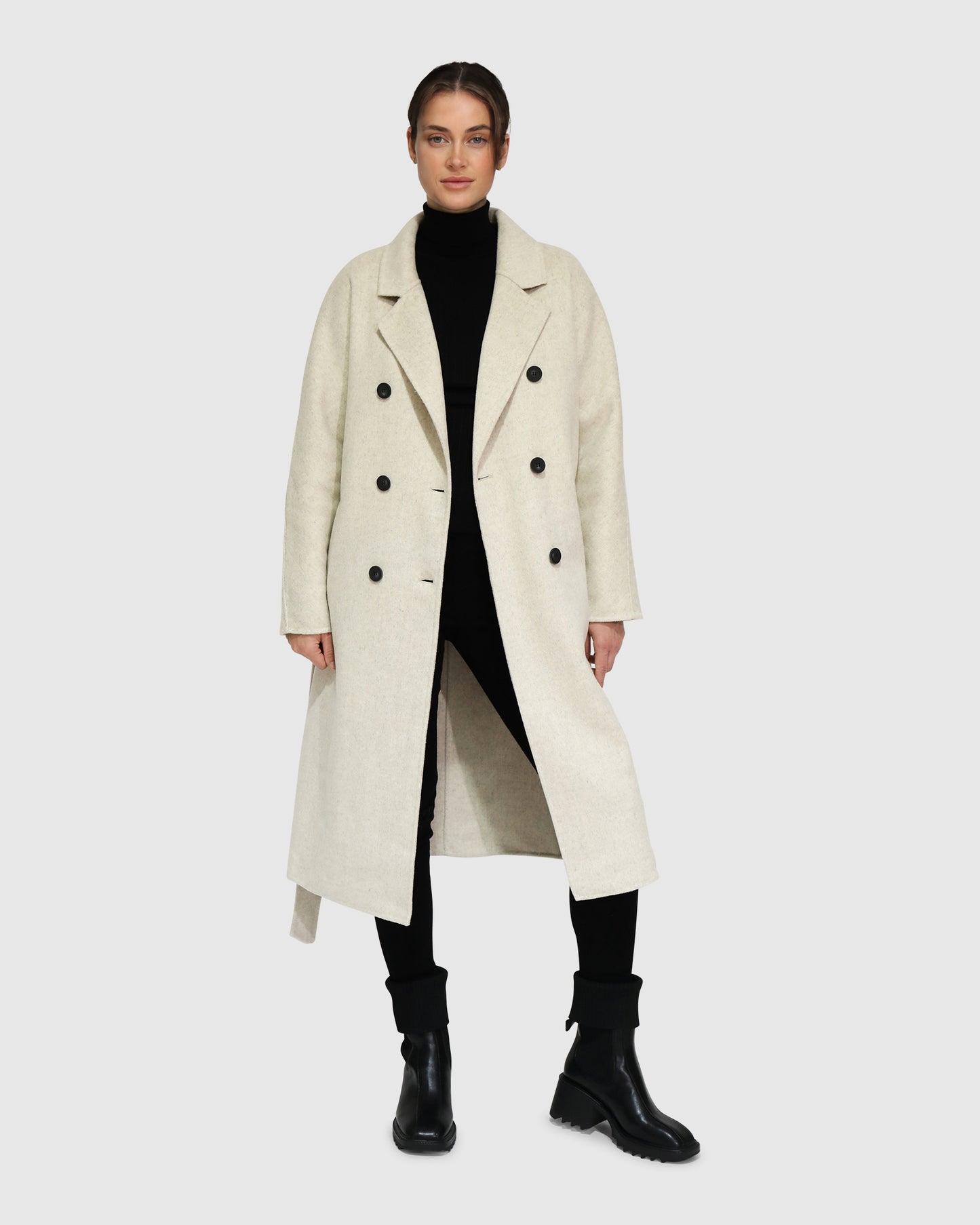 Boss Girl Double-Breasted Lined Wool Coat - Oat Marle