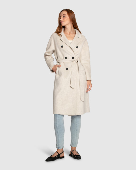 Boss Girl Double-Breasted Lined Wool Coat - Oat Marle