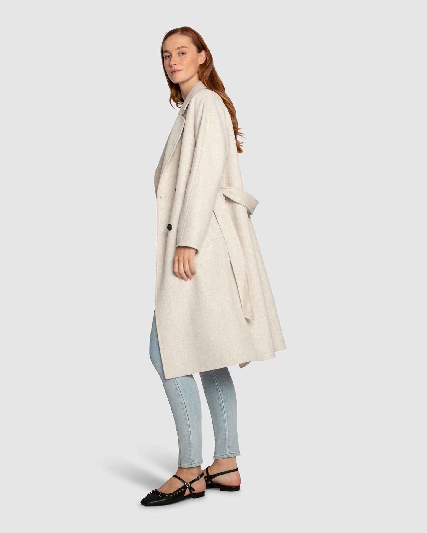Boss Girl Double-Breasted Lined Wool Coat - Oat Marle