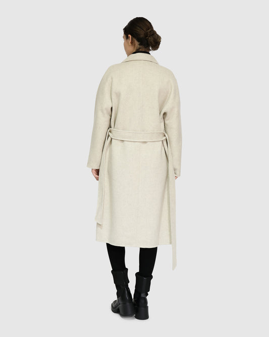 Boss Girl Double-Breasted Lined Wool Coat - Oat Marle