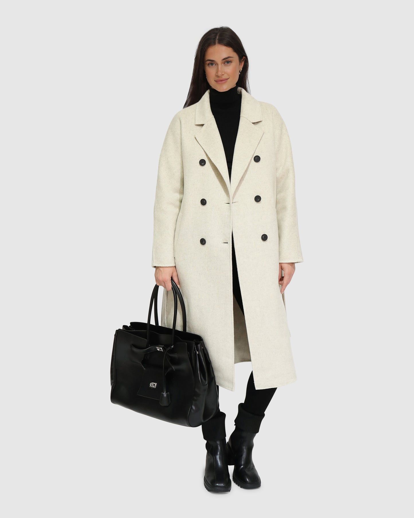 Boss Girl Double-Breasted Lined Wool Coat - Oat Marle
