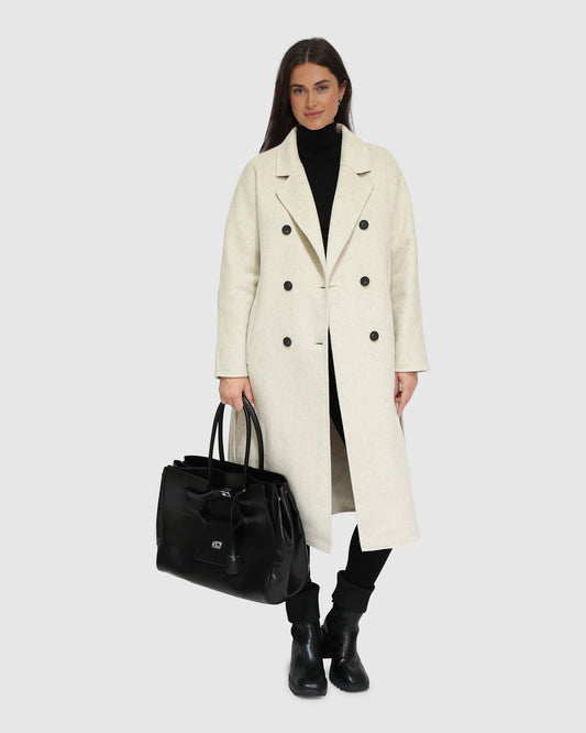 Boss Girl Double-Breasted Lined Wool Coat - Oat Marle