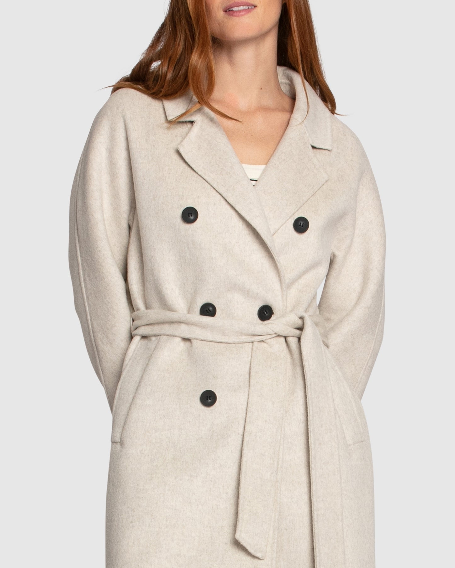 Boss Girl Double-Breasted Lined Wool Coat - Oat Marle