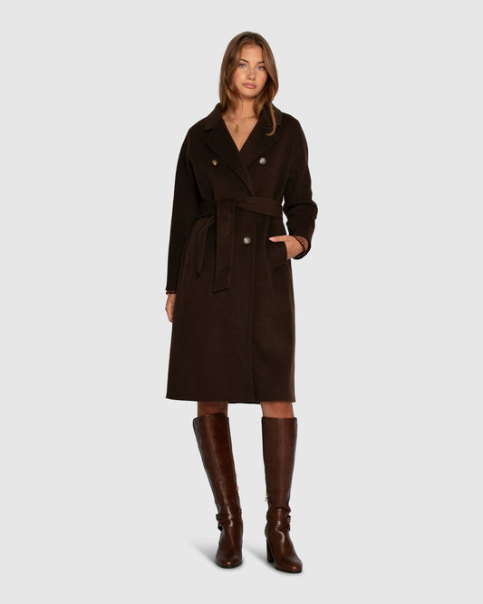 Boss Girl Double Breasted Lined Wool Coat - Chocolate