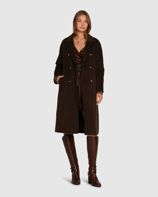 Boss Girl Double Breasted Lined Wool Coat - Chocolate