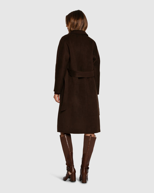 Boss Girl Double Breasted Lined Wool Coat - Chocolate