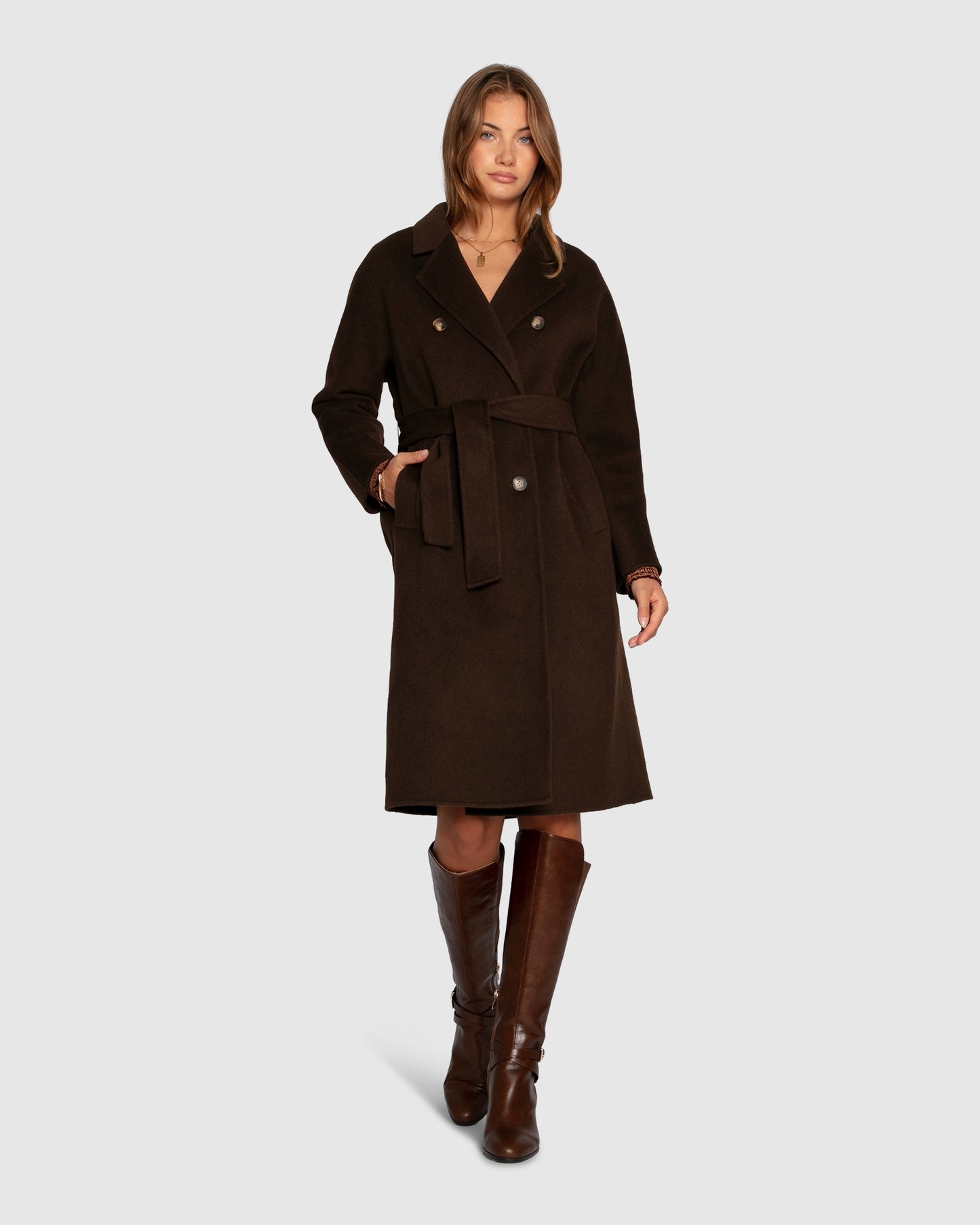 Boss Girl Double Breasted Lined Wool Coat - Chocolate