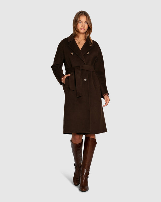 Boss Girl Double Breasted Lined Wool Coat - Chocolate