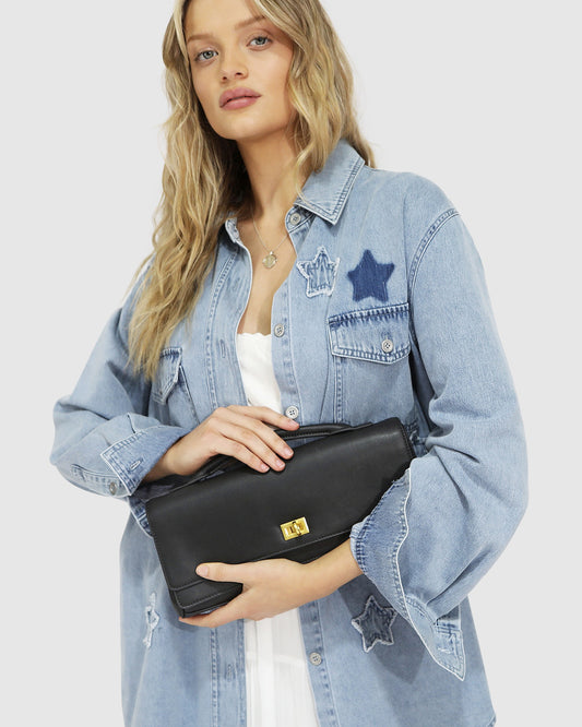 Love Boat Leather Clutch Bag - Black
