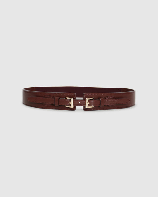 London Fog Leather Waist Belt - Burgundy