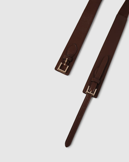 London Fog Leather Waist Belt - Chocolate