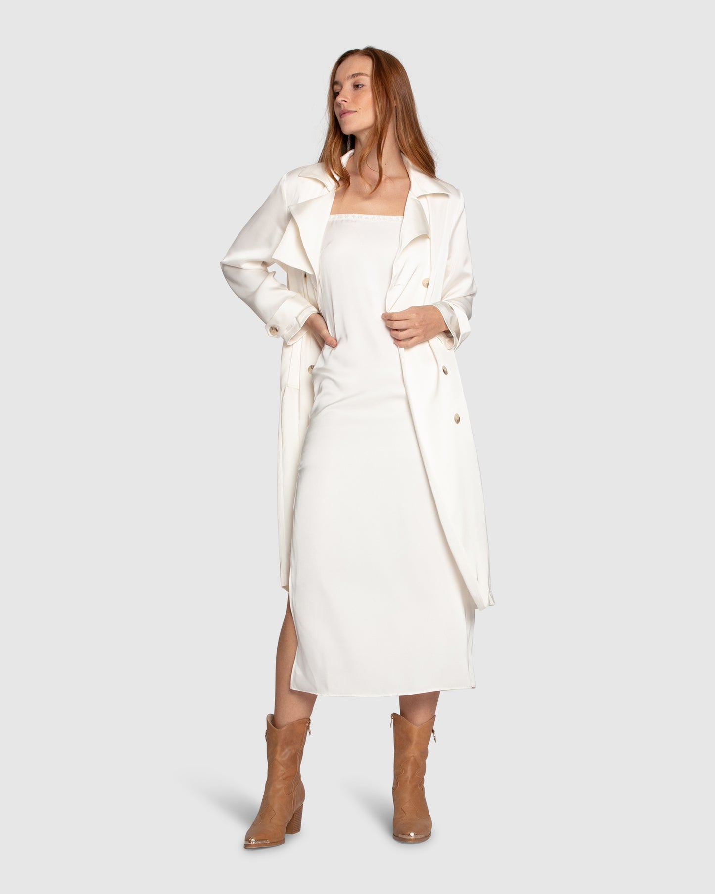 Love Language Satin Trench - Off White