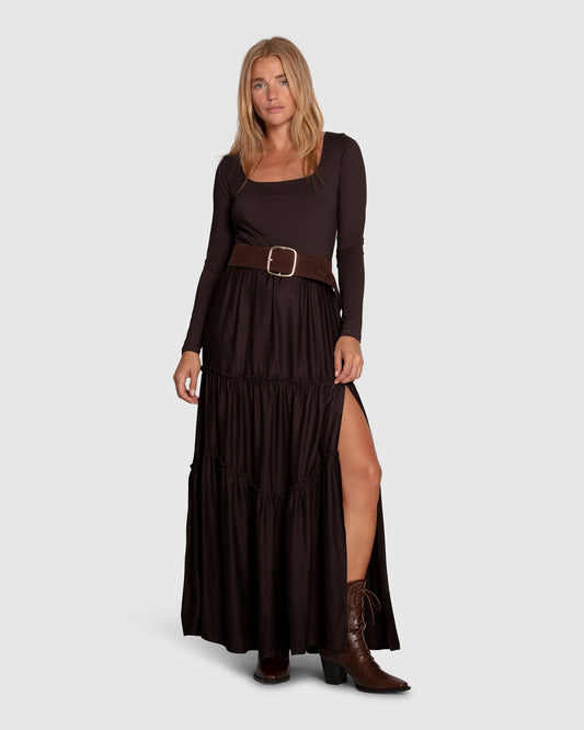 Let Me Love You Tiered Maxi Dress - Chocolate